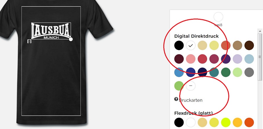 Welche Farbe und welche Druckart soll es
sein?! Es gibt oft auch Flex, Flock, oder
Sonderdrucke, wie im Dunklen leuchtend