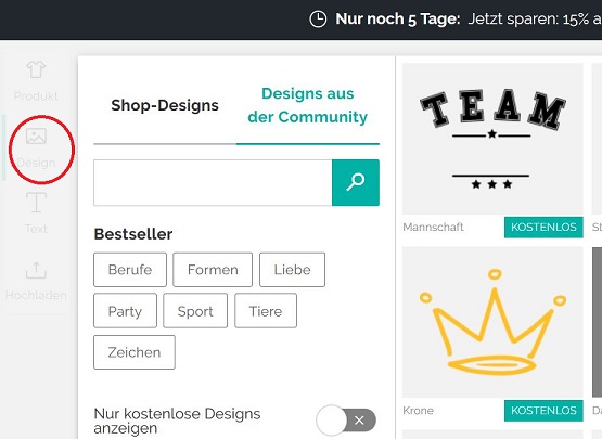 Hier kann ein anderes Design gewählt werden.
Es werden aber als Grundeinstellung rechts die Designs
anderer Designer (Community) angezeigt.